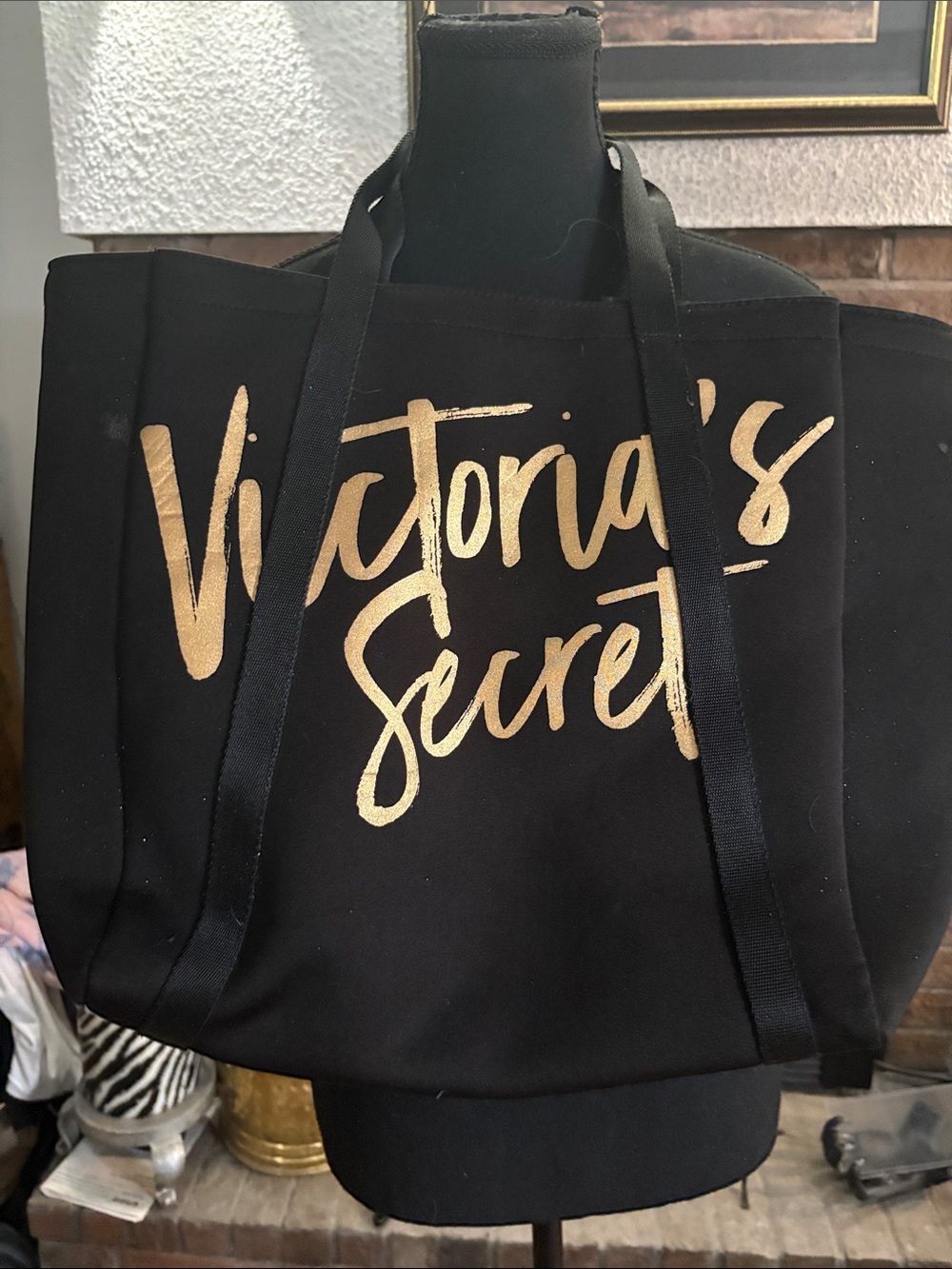 Victoria's Secret Black Tote with Metallic Gold Script